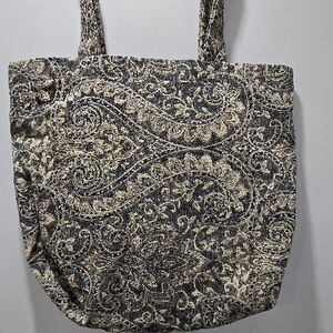 Elegant Paisley Patterned Tote Bag - Black and Beige